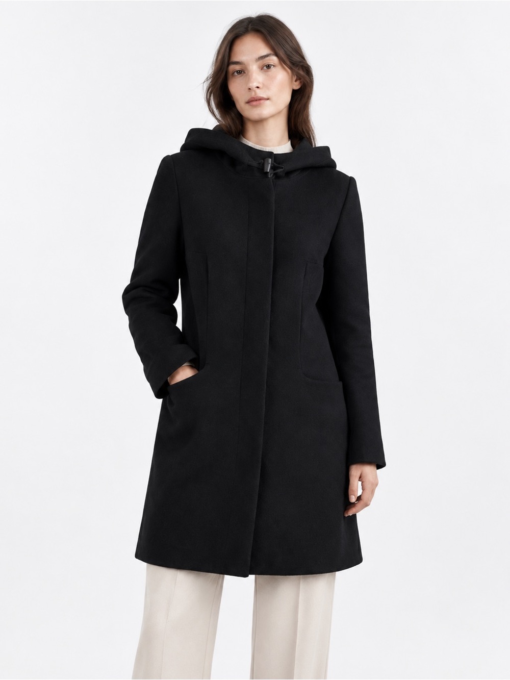 Aritzia Babaton Pearce Black Wool Cashmere Hooded Peacoat XS